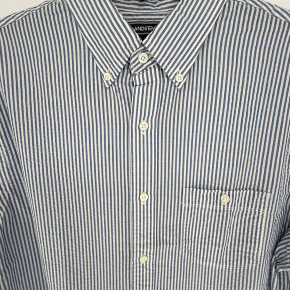 Land's End Men's Seersucker Casual Shirt Button Down Short Sleeve Blue White - Picture 3 of 8